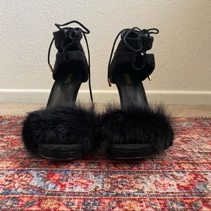 MICHAEL Michael Kors Rabbit Fur Strapy Pump